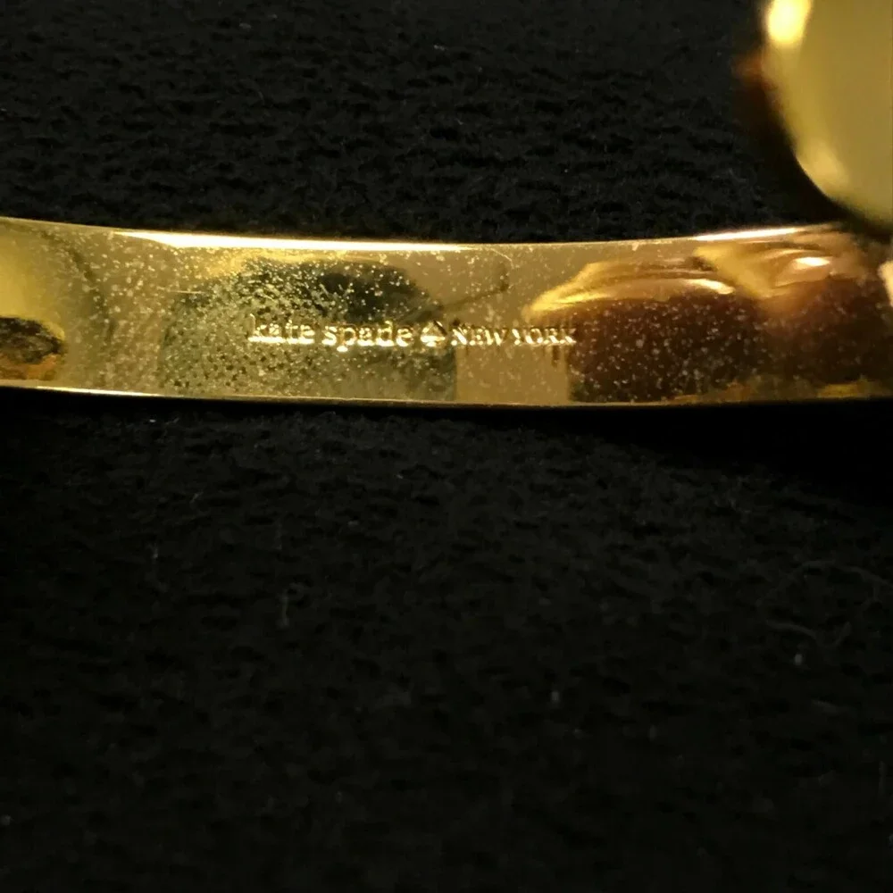 Kate Spade Cuff Bracelet Gold Tone with Round Blue Stones 2 1/4